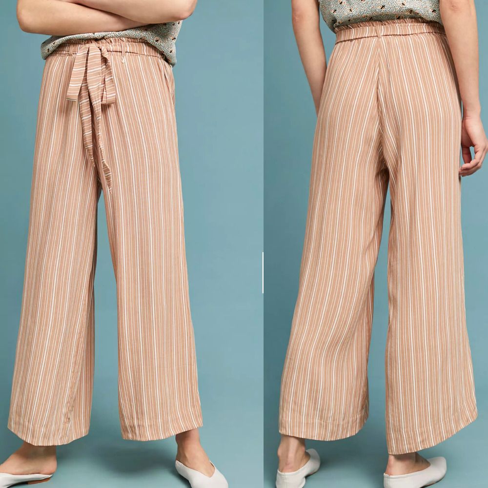 Anthropologie BeachGold Hepburn Wide-Leg Belted Pants Size S Petite